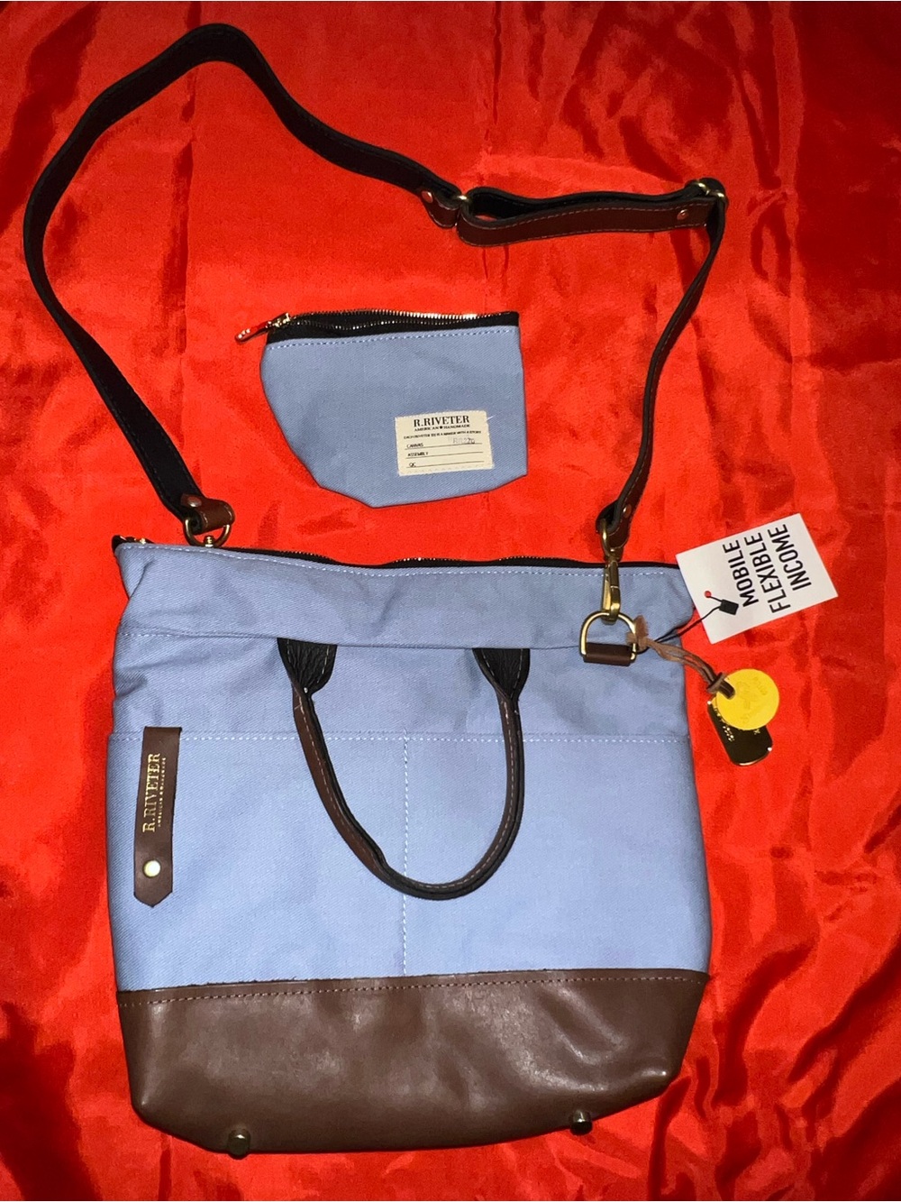 NEW R. Riveter Handbag & Change Purse/Makeup Bag Frost/Brown
